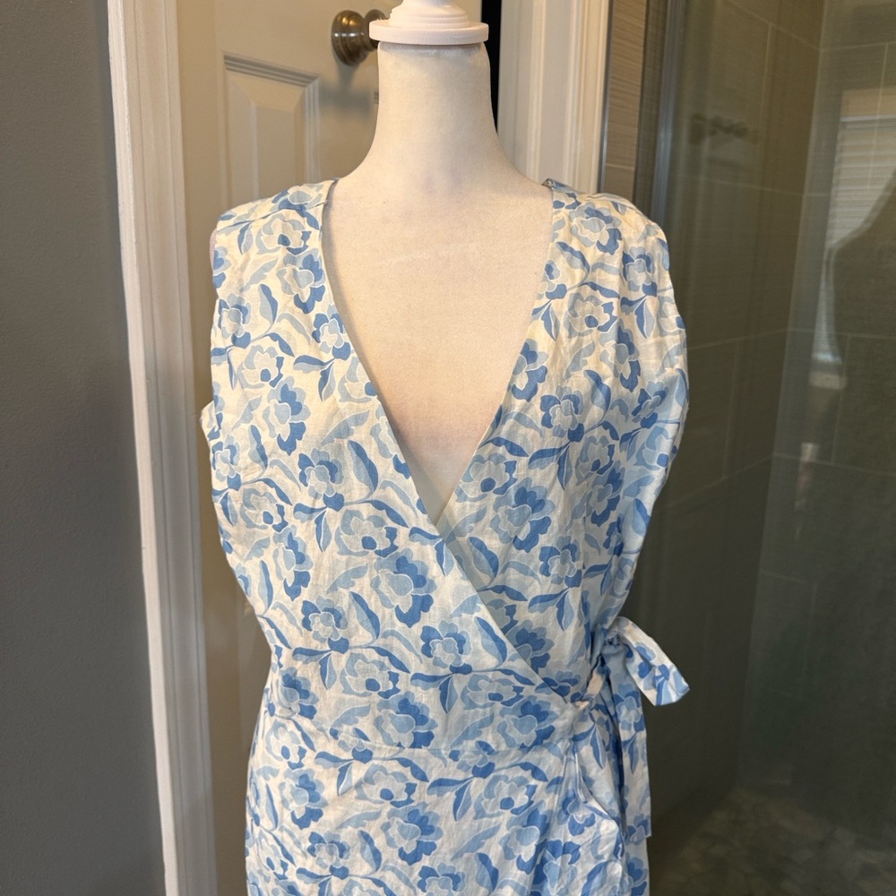 J McLaughlin Cerise Linen Blend Blue and White Floral Maxi Dress Medium - Picture 5 of 11